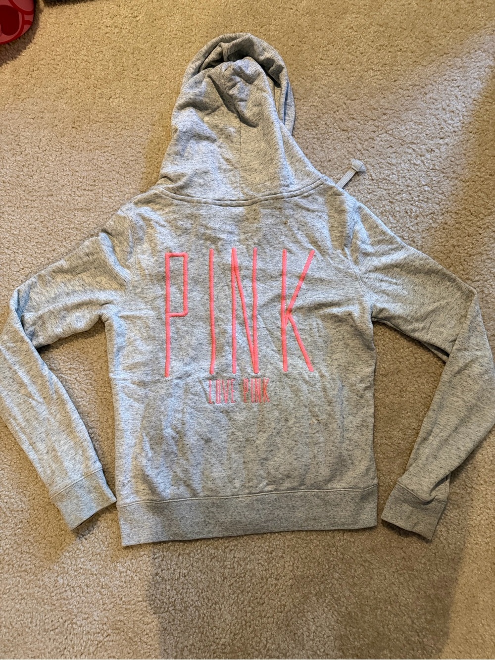 PINK Grey Hoodie with Pink Logo